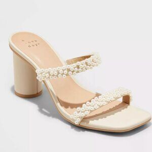 Women's Cream Pearl Mule Heels